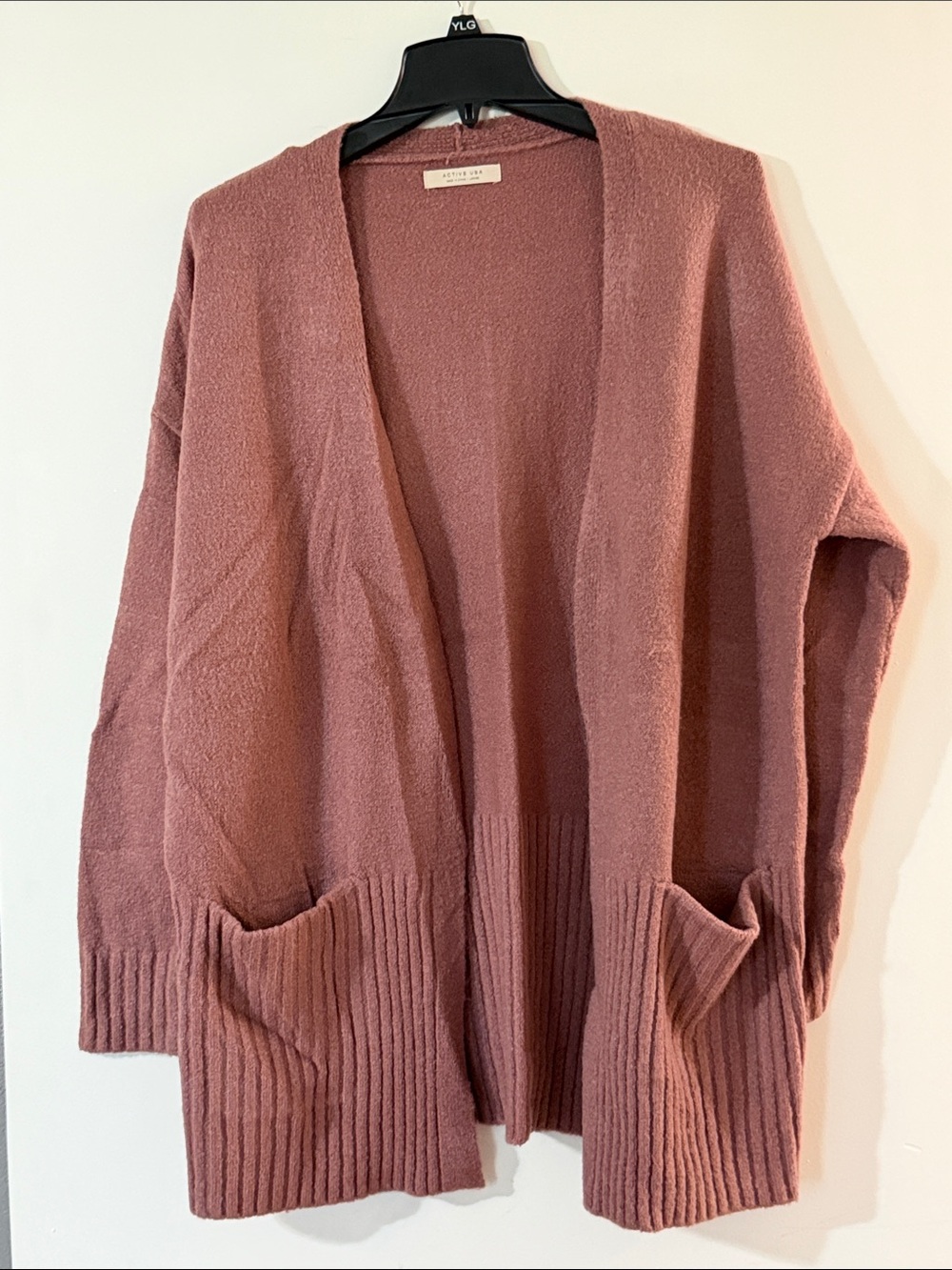 Active USA Dusty Rose Open-Front Pocket Cardigan